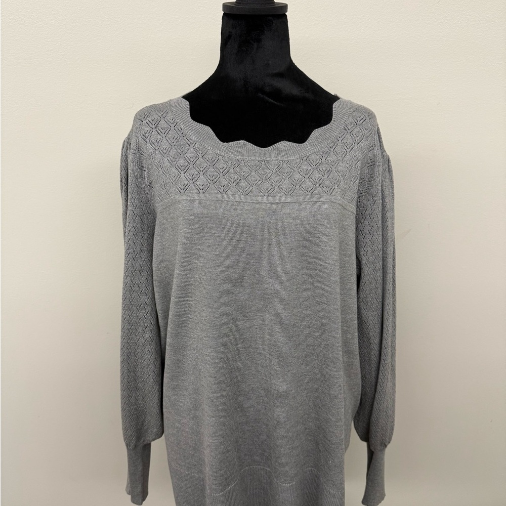 Cable & Gauge Gray Scoop Neck Sweater with Textured Knit